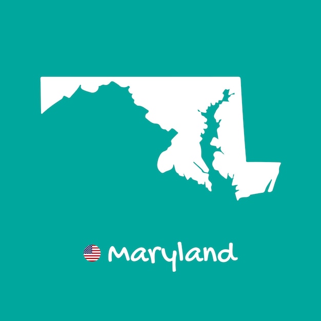 Wektor Szczegółowa Mapa Maryland Na Białym Tle Na Niebieskim Tle. Sylwetka Lub Granice Stanu Usa.