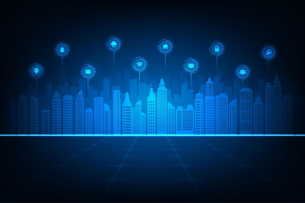 Wektor Technologia Internet Rzeczy Inteligentne Miasto Koncepcja Sieci Online Abstrakcyjna Niebieskie Tło