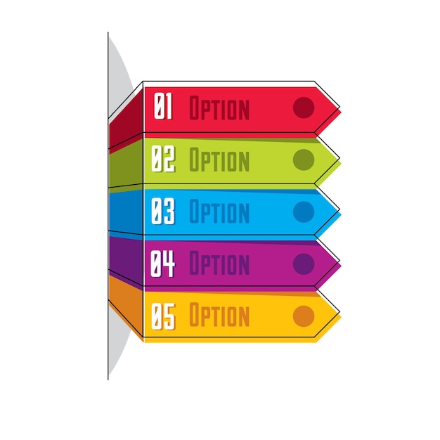 Wektor Układ Różnych Kolorów Pięciu Elementów Infografiki Banerów, Skład Pięciu Wstążek Wizualna Prezentacja Opcji.