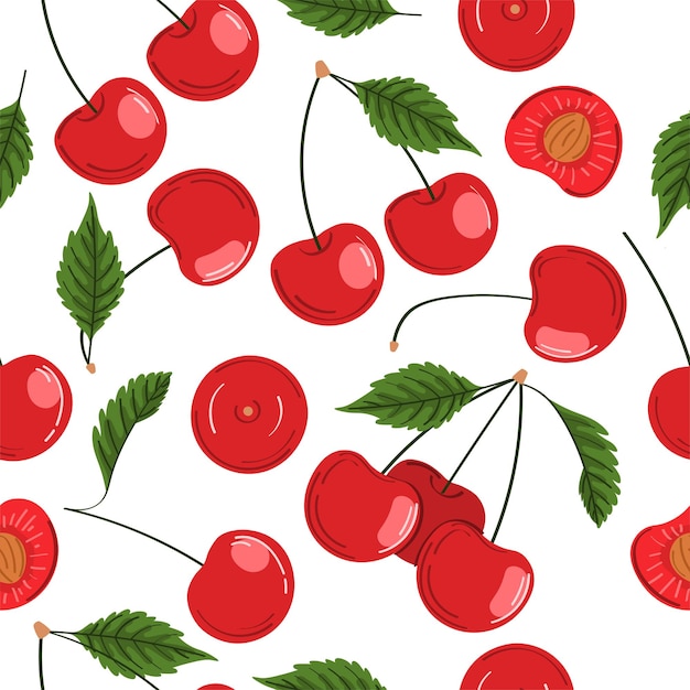 Wektor wiśniowy wzór Ręcznie rysowane ilustracja letnich owoców Urocza ilustracja wektorowa