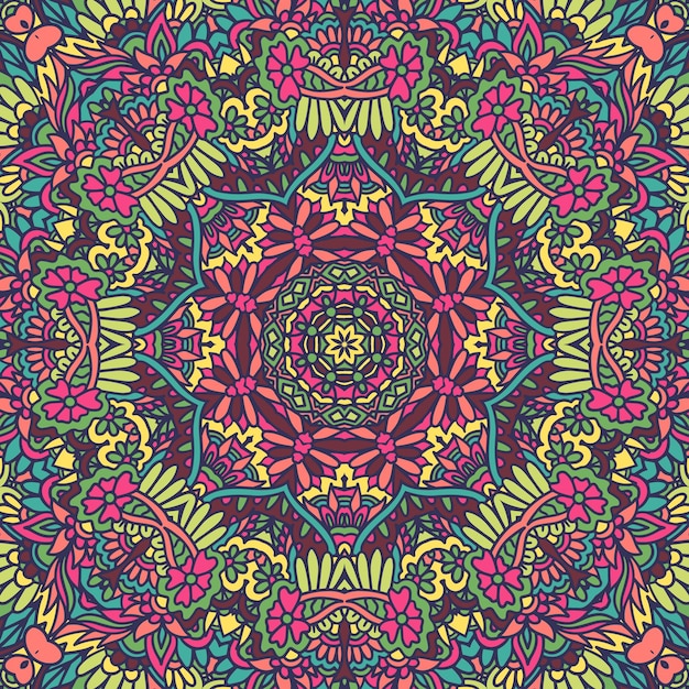 Wektor wzór doodle kolorowe etniczne plemienne geometryczne psychodeliczny styl folklorystyczny wydruku Mandala art