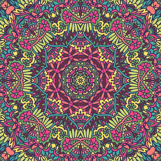 Wektor Wzór Doodle Kolorowe Etniczne Plemienne Geometryczne Psychodeliczny Styl Folklorystyczny Wydruku Mandala Art