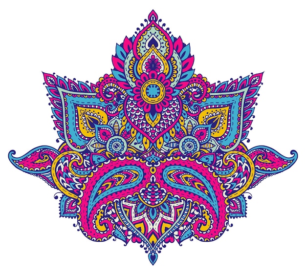 Plik wektorowy wektor wzór kwiatowy elementy henny w oparciu o tradycyjne azjatyckie ozdoby. paisley mehndi tattoo doodle ilustracja w jasnych kolorach