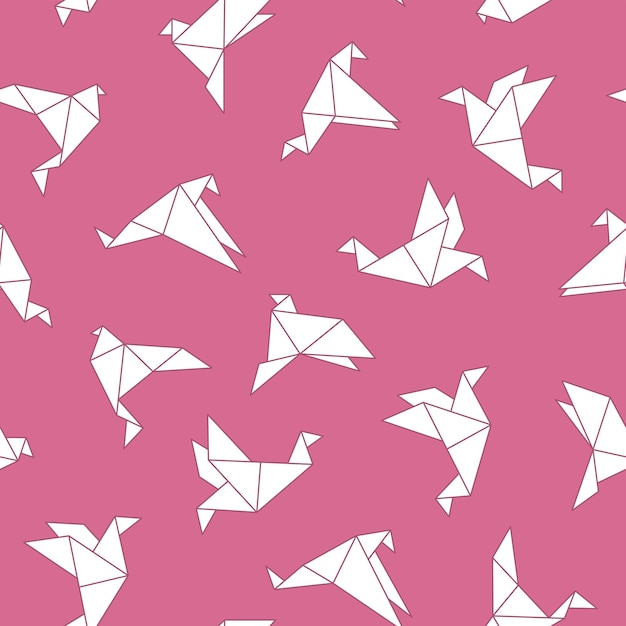 Wektor wzór origami bez szwu z ptakami papieru do rysowania Dekoracyjne różowe tło
