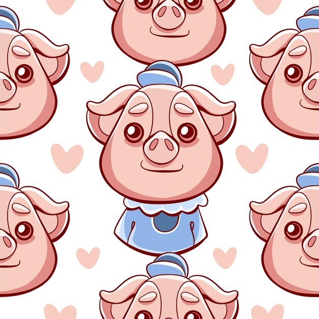 Wektor wzór słodkiej świni w stylu kreskówki