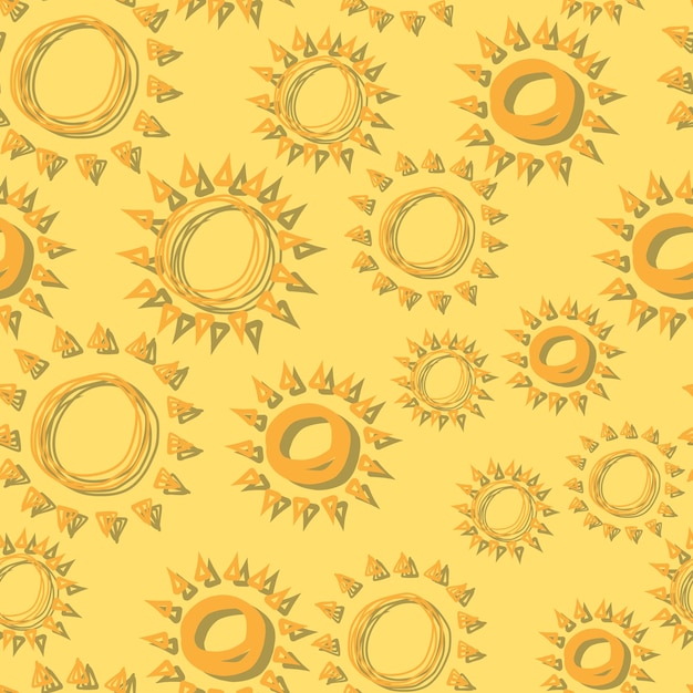 Plik wektorowy wektor wzór słońce proste na białym tle ręcznie rysowane linie doodle żółty z cieniem pomarańczowym promieniem lub wybuchem słońca na tle banera tapety okładki itp