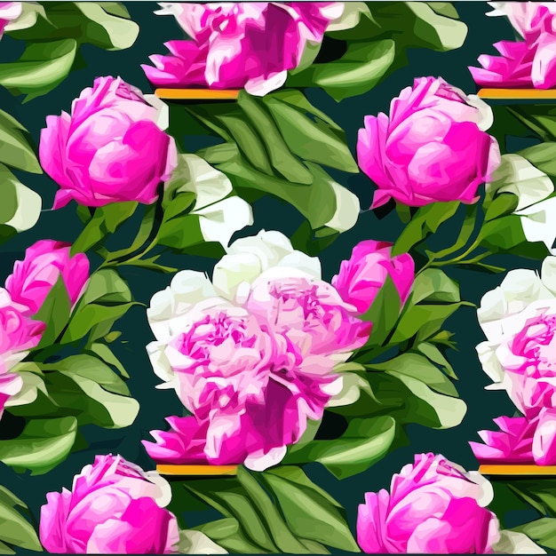 Wektor wzór z różowymi piwoniami i liśćmi na zielonym tle