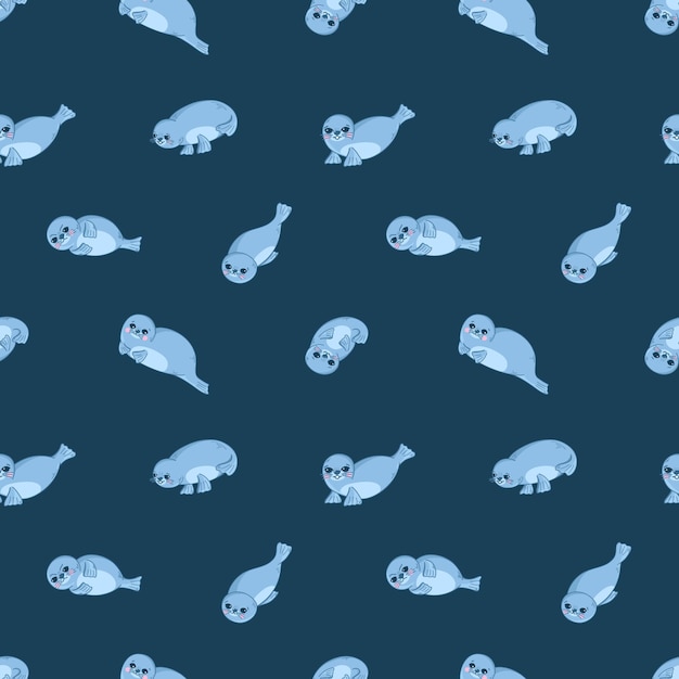 Wektor Wzór Z Uroczymi Fokami Morskimi Foki śmieszne Zwierzęta Morskie W Stylu Cartoon Ilustracja Dla Dzieci Na Pocztówki Plakaty Piżamy Tkaniny Ubrania Naklejki
