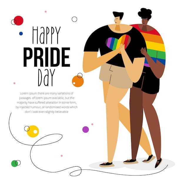 Wektor Z Parą Lgbtq I Frazą Happy Pride Day świętują Dzień Dumy Lgbt