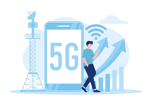 Wektor Z Płaską Ilustracją Popularnej Koncepcji Sieci 5g