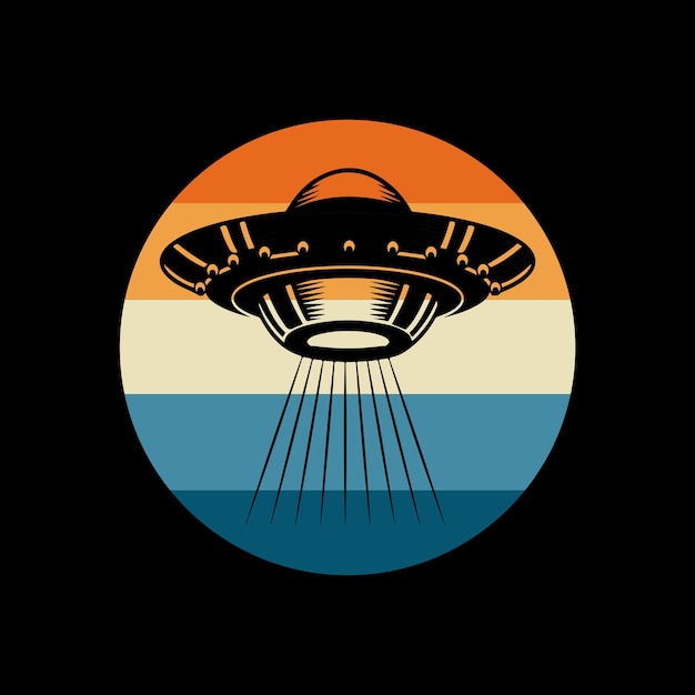 Wektor Zabawny Retro Zachód Słońca Vintage Ufo Obcy Projekt Koszulki