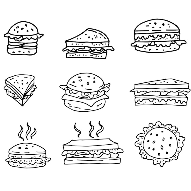 Wektor Zarys Burger Zestaw Ilustracji