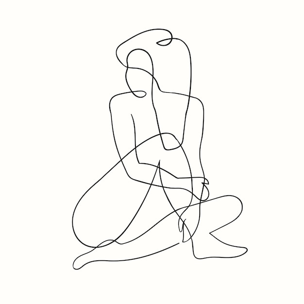 Plik wektorowy wektor zarys czarno-biały ilustracja ciała kobiety jeden rysunek linii na białym tle