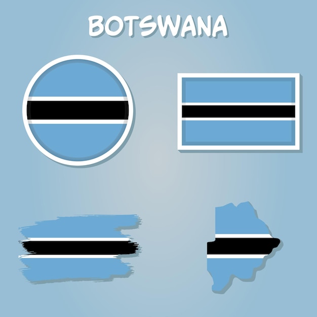 Wektor zarys sylwetki kraju Botswany z zestawem flag