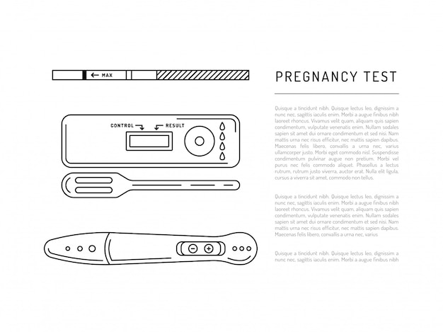 Wektor Zarys Sylwetki Test Ciążowy Pouczający Plakat Szablon