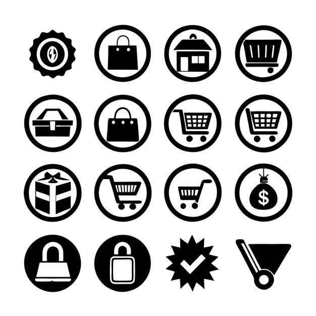 Wektor zbioru ikon e-commerce i zakupów dla dokumentów interfejsu użytkownika, stron internetowych i aplikacji mobilnych