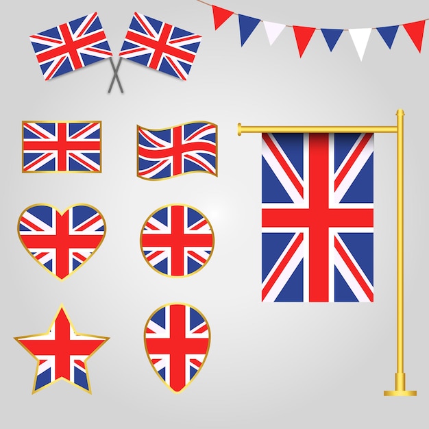 Wektor Zbiory Emblematów I Ikon Flag Wielkiej Brytanii W Różnych Kształtach Wektorowych Uk