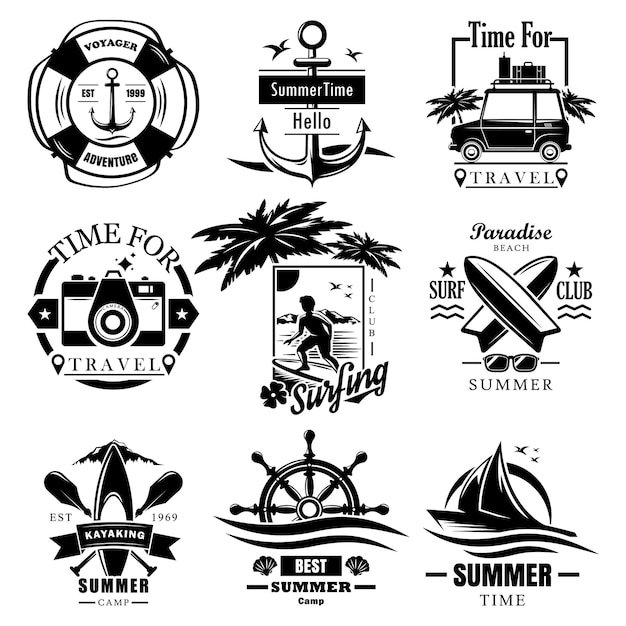 Wektor Zestaw Czas Letni Vintage Logo Etykiety Odznaki