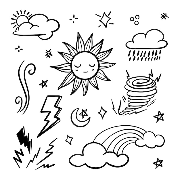 Wektor zestaw elementów doodle pogody do celów projektowych