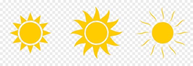 Wektor Zestaw Ikon Słońca Na Izolowanym Przezroczystym Tle Ikony Słońca Png Kreskówki żółte Ikony Słońca