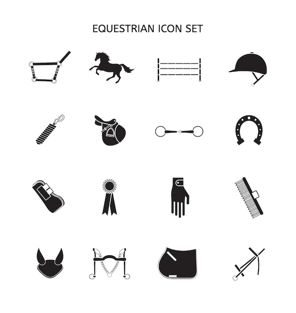 Plik wektorowy wektor zestaw ikon sprzętu jeździeckiego i jeździeckiego w stylu płaski