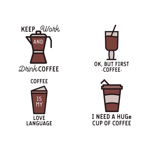 Wektor Zestaw Ilustracji Logo Kawy I Etykiet Retro Odznaki Z Cytatami Potrzebuję Ogromnej Filiżanki Kawy Grafika Stock