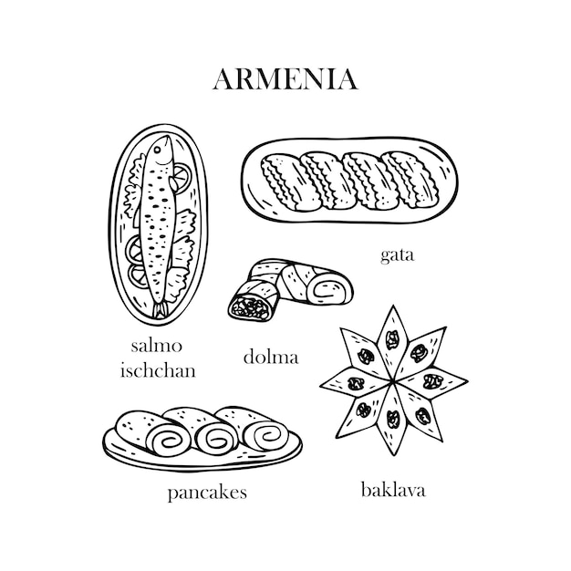 Plik wektorowy wektor zestaw ilustracji ormiańskich potraw świątecznych nowego roku tradycyjnej żywności armenii