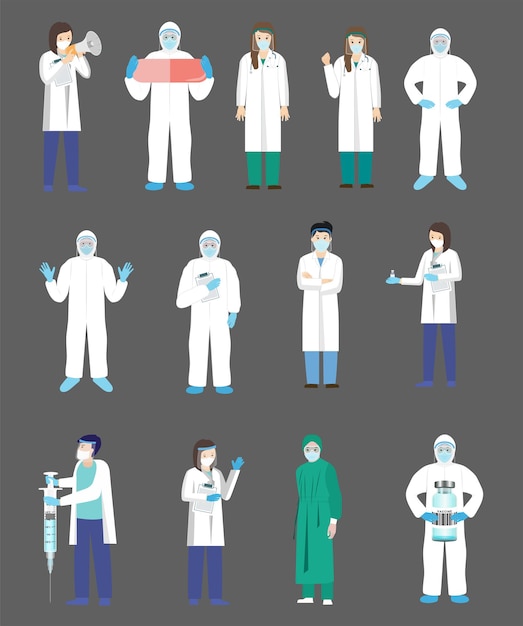 Plik wektorowy wektor zestaw lekarza i zespołu pielęgniarek i personelu medycznego