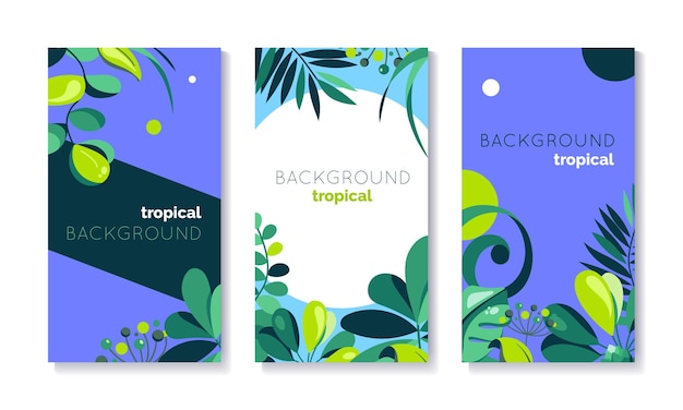 Wektor Zestaw Letnich Tła Modne Edytowalne Szablony Banery Plakaty Z Tropikalnymi Liśćmi