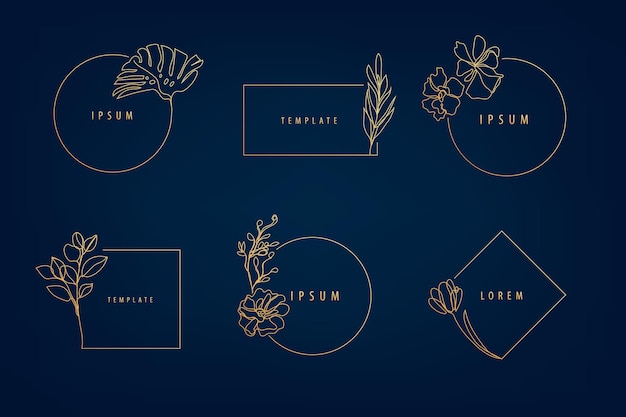 Plik wektorowy wektor zestaw luksusowych artdeco klatek kwiatowych szablonów projektów logo i koncepcje monogramów liniowych emblematów stylu dla sieci społecznościowej moda uroda