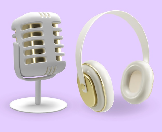 Wektor zestaw mikrofonu i słuchawek sprzęt audio 3D Renderuj ilustrację