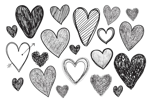 Plik wektorowy wektor zestaw ręcznie rysowane doodle serca na białym tle