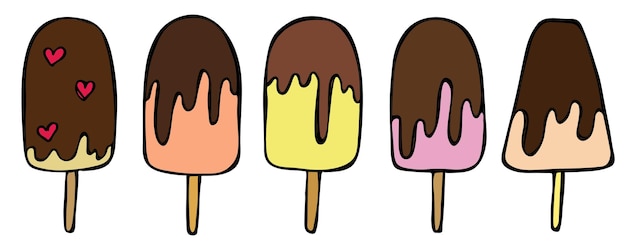 Wektor Zestaw Ręcznie Rysowane Ilustracji Lodów śliczne Lody Clipart