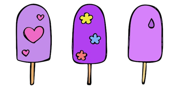 Wektor Zestaw Ręcznie Rysowane Ilustracji Lodów śliczne Lody Clipart