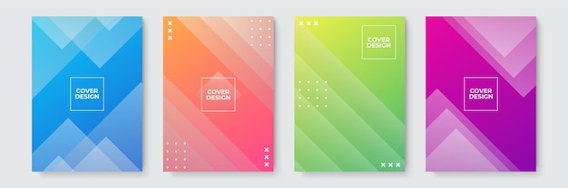 Wektor zestaw szablonu projektu okładki z minimalnymi wzorami geometrycznymi, nowoczesny gradient różnych kolorów.