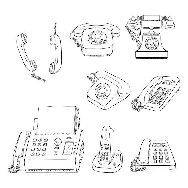 Plik wektorowy wektor zestaw szkic telefony i słuchawki kolekcja telefonów