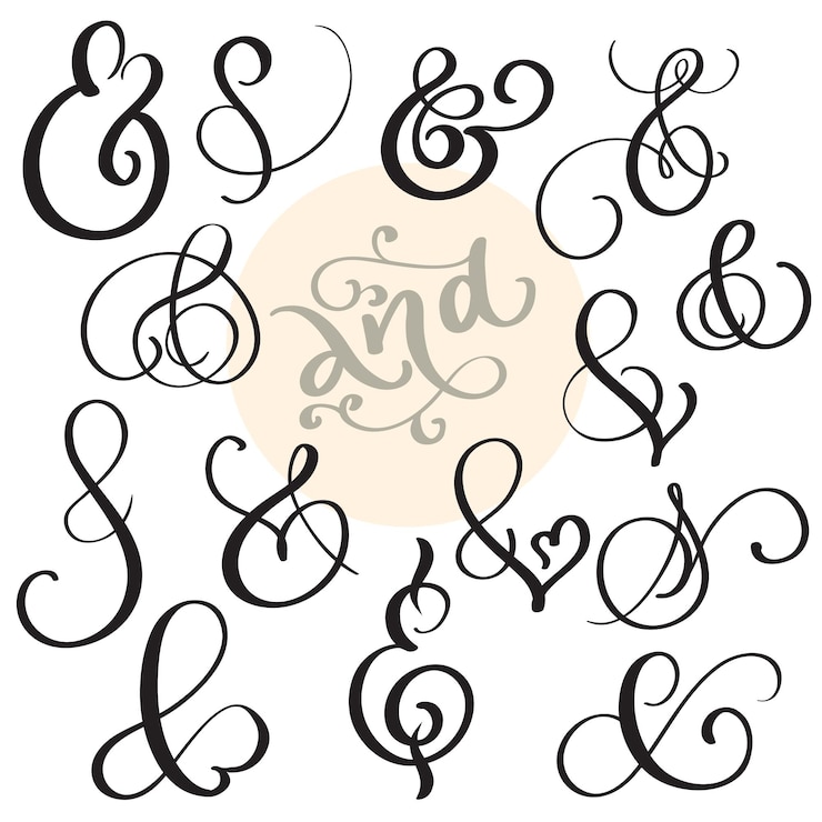 Wektor wektor zestaw vintage znak i ampersand na białym tle ilustracja napis kaligrafii