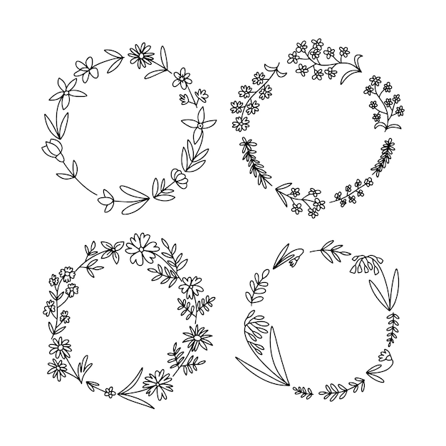 Plik wektorowy wektor zestaw wieńców z wielu letnich kwiatów różne wieńce z zestawem dzikich kwiatów doodle
