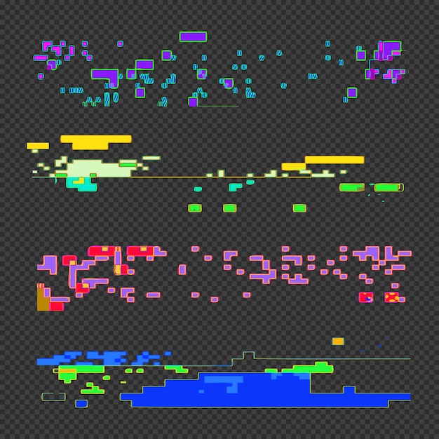 Plik wektorowy wektor żywe różne kolory sztuki nowoczesnej elementy projektu graficznego usterki zestaw abstrakcyjnych cyfrowych szablonów błędów uszkodzonych plików danych na przezroczystym ciemnym tle
