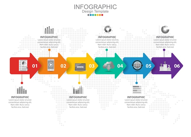 Wektora Infographic Szablon Z Sześcioma Opcjami I Ikonami.