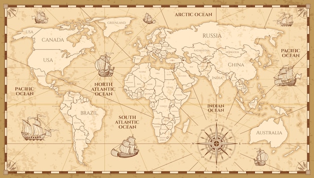Plik wektorowy wektorowa antyczna mapa świata z granicami krajów