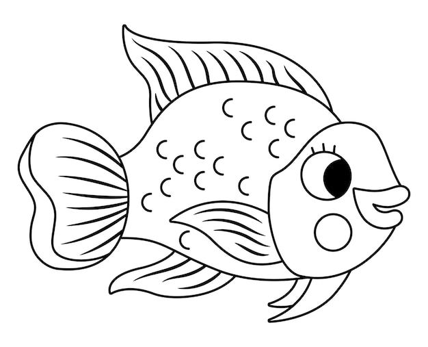Wektorowa czarno-biała ikona papugi pod linią morską ilustracja z uroczą zabawną papugą rybą klipart zwierząt oceanicznych kreskówka podwodna lub morska sztuka klipowa lub koloryzacja dla dziecixA