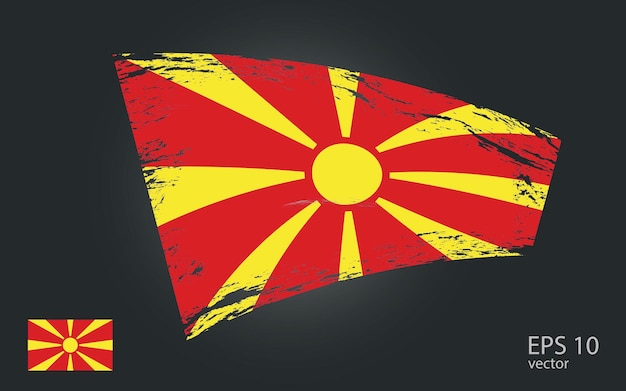 Plik wektorowy wektorowa flaga macedonii północnej ilustracja widok szlaku malowania pędzlem z płaskim wektorem fla