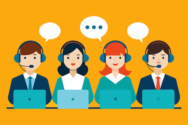 Wektorowa ilustracja call center operatorów hotline obsługi klienta z słuchawkami