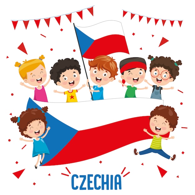 Wektorowa Ilustracja Dzieci Trzyma Czechia Flaga