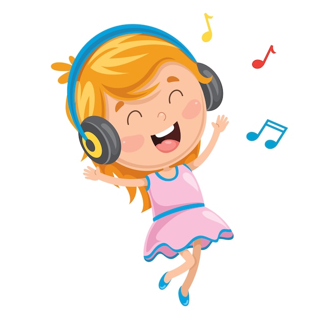 Wektorowa ilustracja dzieciak słuchająca muzyka