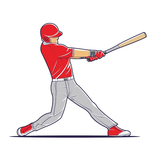 Wektorowa ilustracja gracz baseballa uderza piłkę
