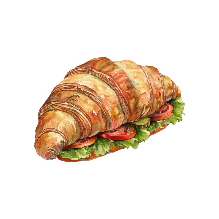 Wektorowa ilustracja kanapki croissant w stylu akwarelu