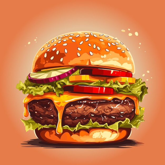 Wektorowa ilustracja kreskówki hamburgera lub cheeseburgera posiłek fast food