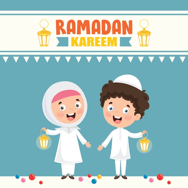 Wektorowa Ilustracja Muzułmańscy Dzieci świętuje Ramadan